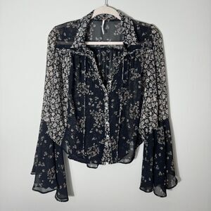 Free People Women's Black Flowy Floral Blouse